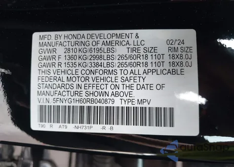 2024 Honda Pilot Trailsport из США, поврежденный, VIN 5FNYG1H60RB040879